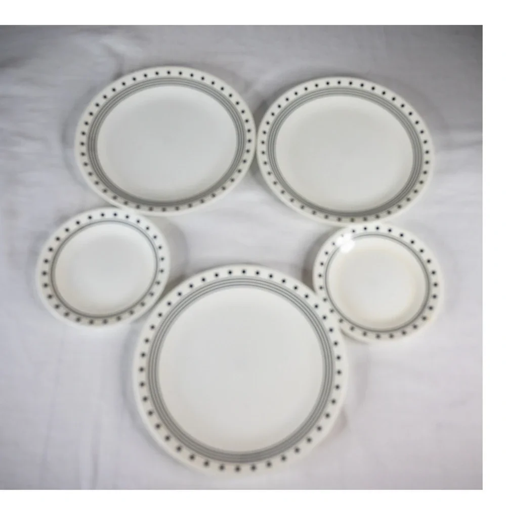 Corelle City Block Plate Set 5pc White Black Geometric Good Vitrelle USA